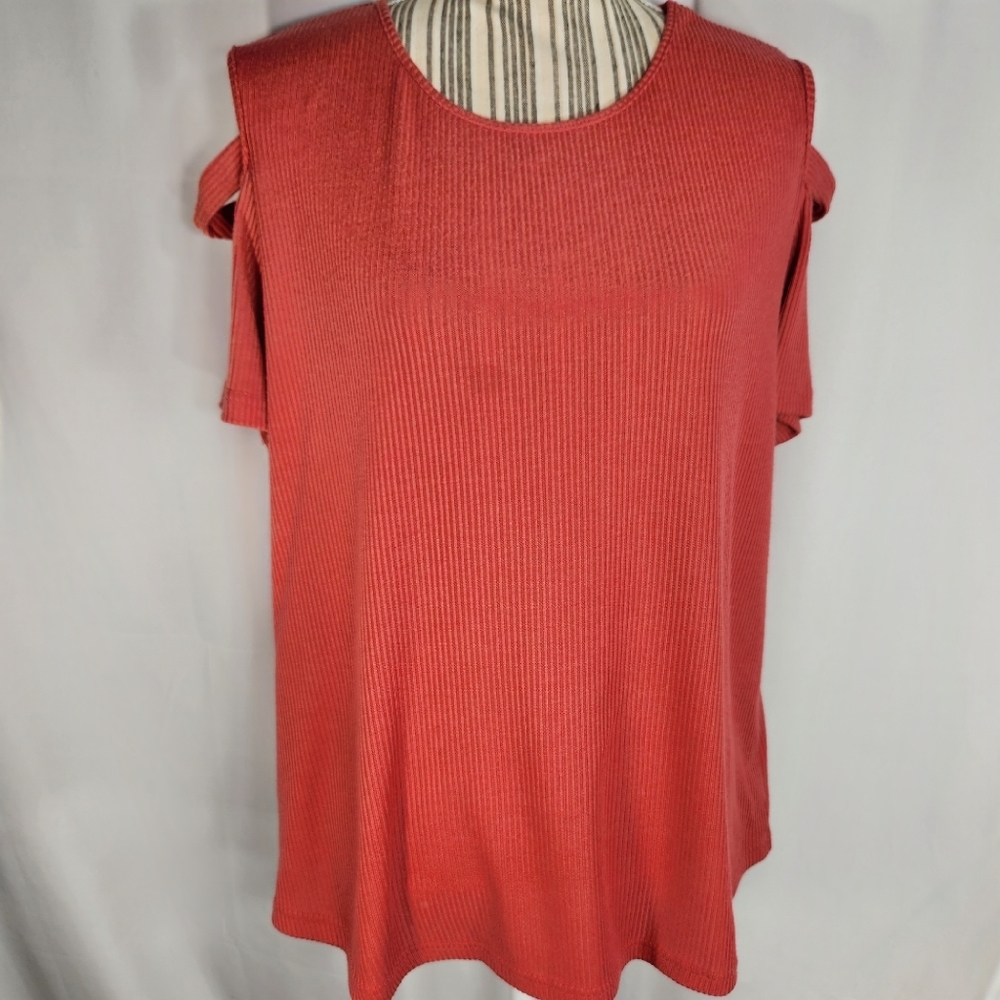 Just Be Orange-Red Ribbed Ladder Shoulder/Sleeves Short Sleeve Top Size XLarge